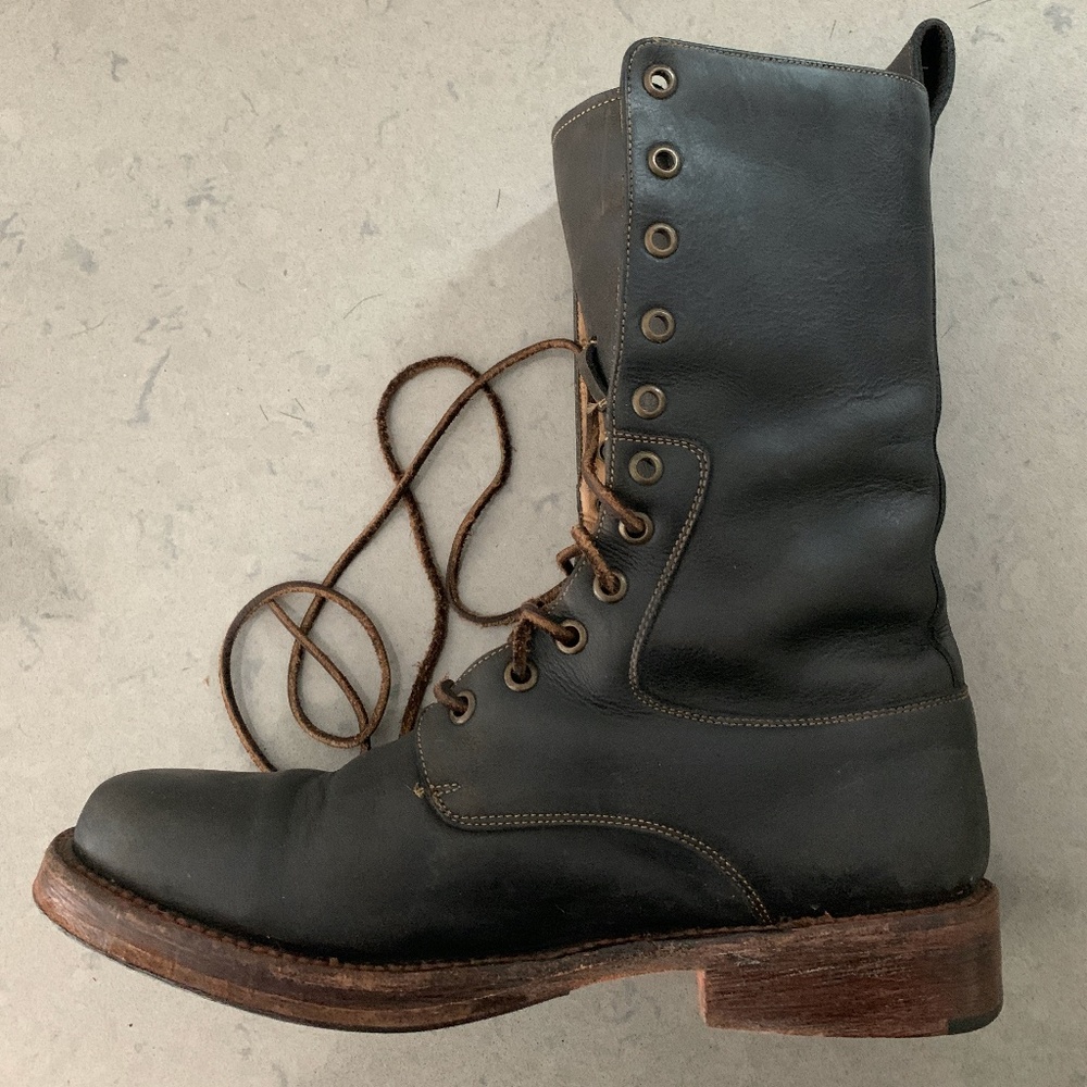 Womens Black Combat Boots, John Fluevog, Size 9